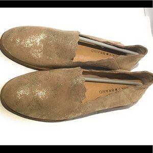 Lucky Brand Womens Chaslie Leather Almond Toe Loafer Gold Nordic Metallic Sz 7M